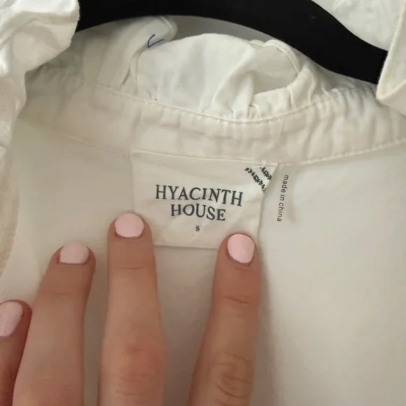 Tuckernuck White Dress with Navy Embroidered Hem and Cuff size S - Picture 2 of 5